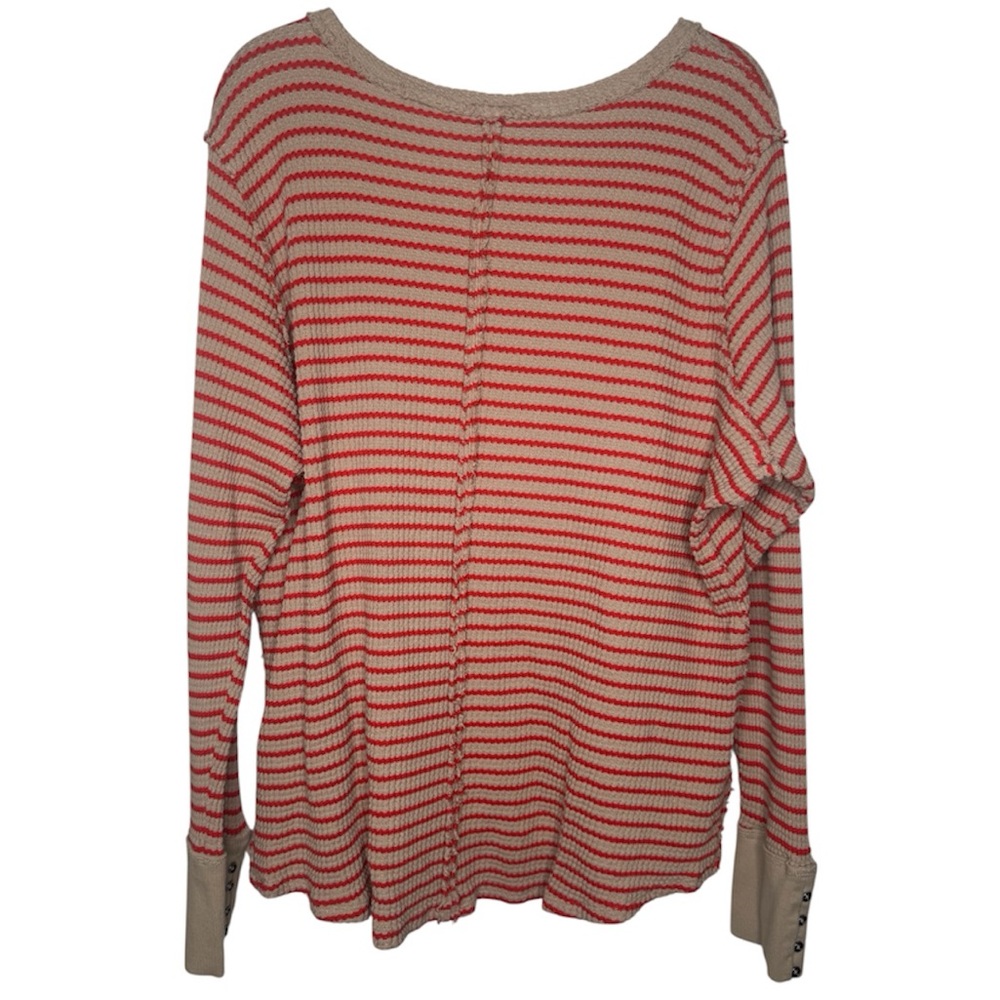 Torrid Red Beige Striped Waffle Knit Thermal Long Sleeve Top women's 4X boho - Picture 5 of 8